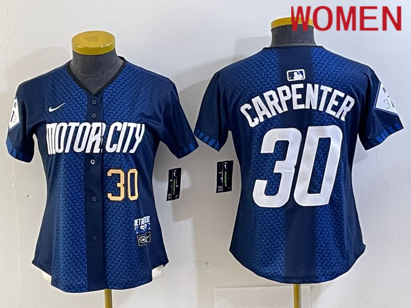 Women Detroit Tigers 30 Carpenter Blue City Edition Nike 2024 MLB Jersey style 3